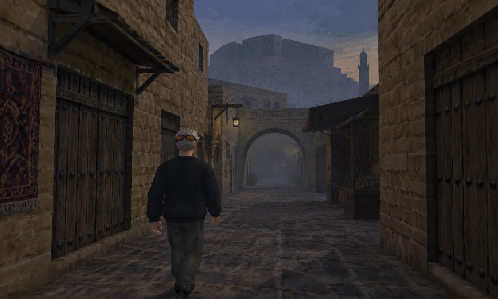 Low-poly old Erbil alleyway with arches and bazaar doors